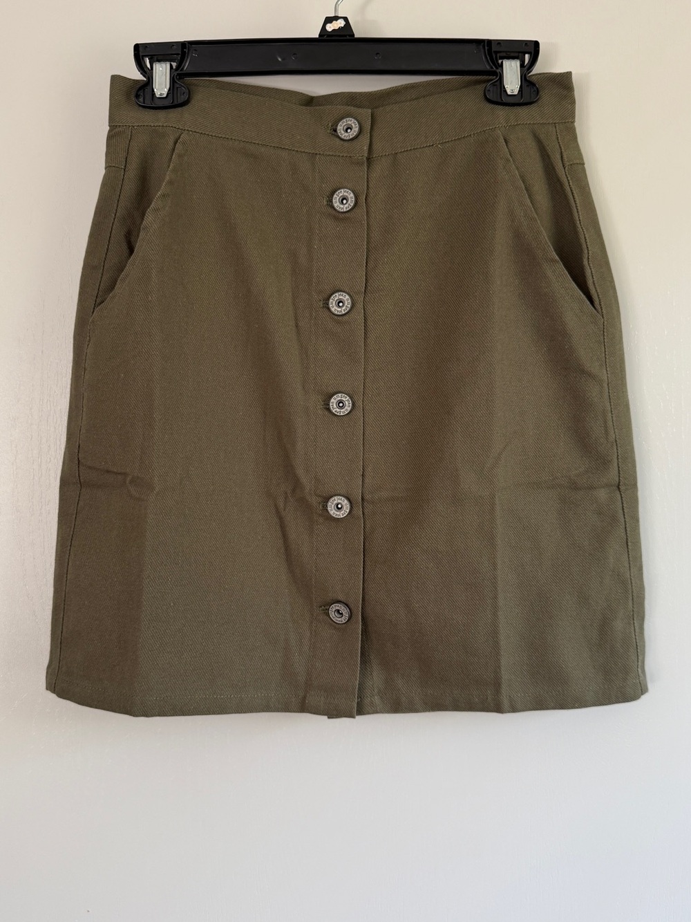 Umgee Olive Button-Front Mini Skirt